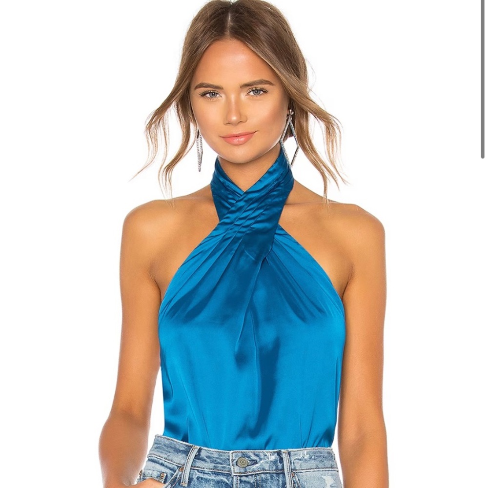 Revolve Superdown Amerie pleated halter top in blue